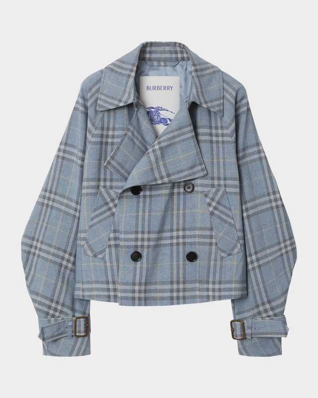 Check Double-Breasted Short Trench Jacket